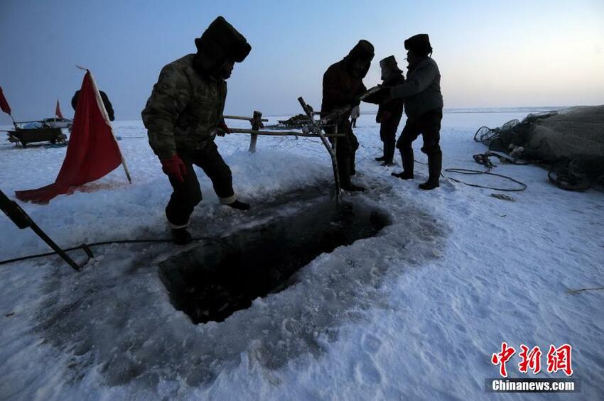 Penangkapan Ikan di atas Danau Beku di Xinjiang_fororder_鱼2021021901