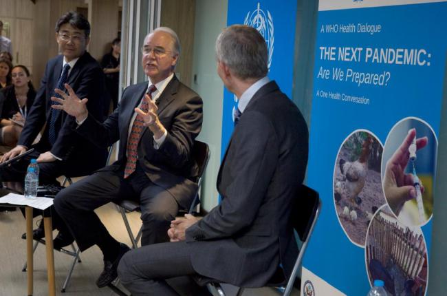 U.S. Health and Human Services Secretary Tom Price, second from right, speaks during an event titled "The Next Pandemic" at the World Health Organization office in Beijing Monday, Aug. 21, 2017. [Photo: AP]