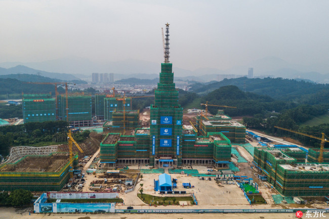 Aerial view of the construction site of the campus of Shenzhen MSU-BIT University, the first university jointly built by the Beijing Institute of Technology (BIT) and Moscow State (MSU) University in Shenzhen city, south China's Guangdong province, 31 August 2017 [Photo: dfic.cn]