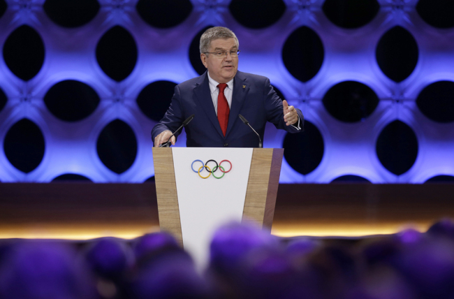 International Olympic Committee President Thomas Bach speaks during the opening IOC session in Lima, Peru, on Sept. 13, 2017. [Photo: AP/Martin Mejia]