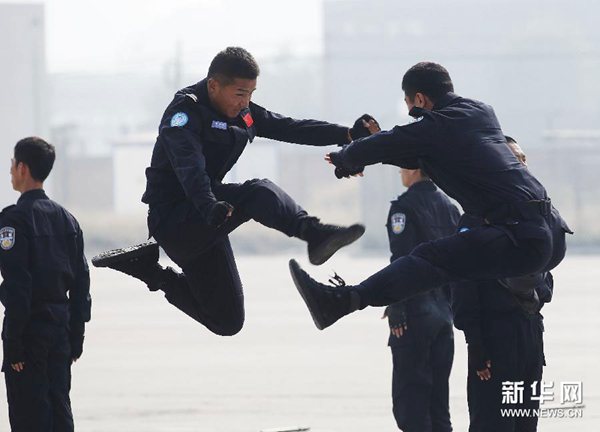 Members of a Chinese peacekeeping police squad for mission in Liberia in training. [File photo: people.cn]