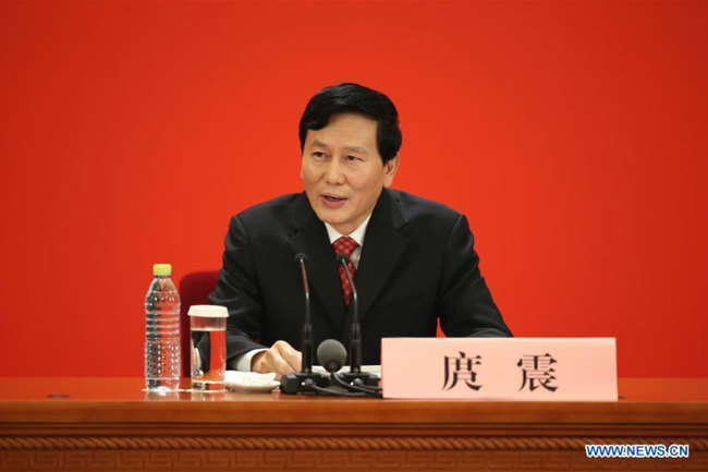 Tuo Zhen, spokesperson for the 19th National Congress of the Communist Party of China, holds a press conference at the Great Hall of the People in Beijing, capital of China, October 17, 2017. [Photo: Xinhua/Jin Liwang]