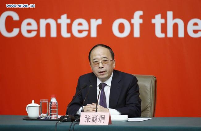 Zhang Yijiong, executive vice minister of the United Front Work Department of the Central Committee of the Communist Party of China (CPC), speaks at a press conference held by the press center of the 19th CPC National Congress in Beijing, capital of China, Oct. 21, 2017. The press conference was themed on the united front work and the external work of the CPC. [Photo: Xinhua]