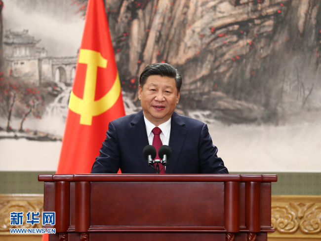 Xi Jinping, general secretary of the Central Committee of the Communist Party of China (CPC), speaks when meeting the press at the Great Hall of the People in Beijing, capital of China, Oct. 25, 2017. [Photo: Xinhua]