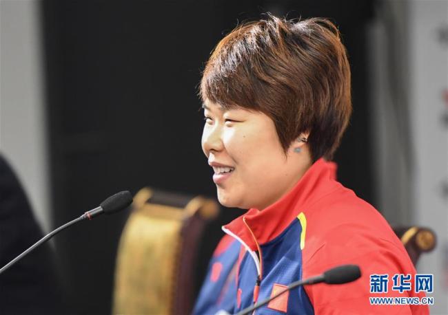 Chinese talent Zhou Yang speaks at the news briefing ahead of the ISU World Cup Shanghai stop on Nov 8, 2017. [Photo: Xinhua]