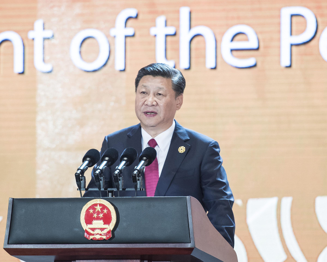 Chinese President Xi Jinping delivers a keynote speech at the 25th Asia-Pacific Economic Cooperation (APEC) CEO Summit in Da Nang, Vietnam, November 10, 2017. [Photo: Xinhua/Li Tao]