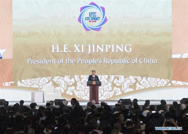 Chinese President Xi Jinping delivers a keynote speech at the Asia-Pacific Economic Cooperation (APEC) CEO Summit in Da Nang, Vietnam, November 10, 2017. [Photo: Xinhua/Li Tao]