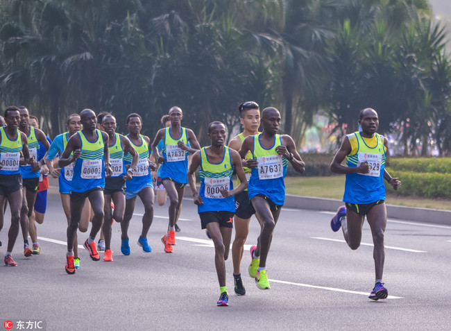 African runners lead an international marathon race in Shenzhen, Guangdong Province, on December 18, 2016. [File photo: IC]