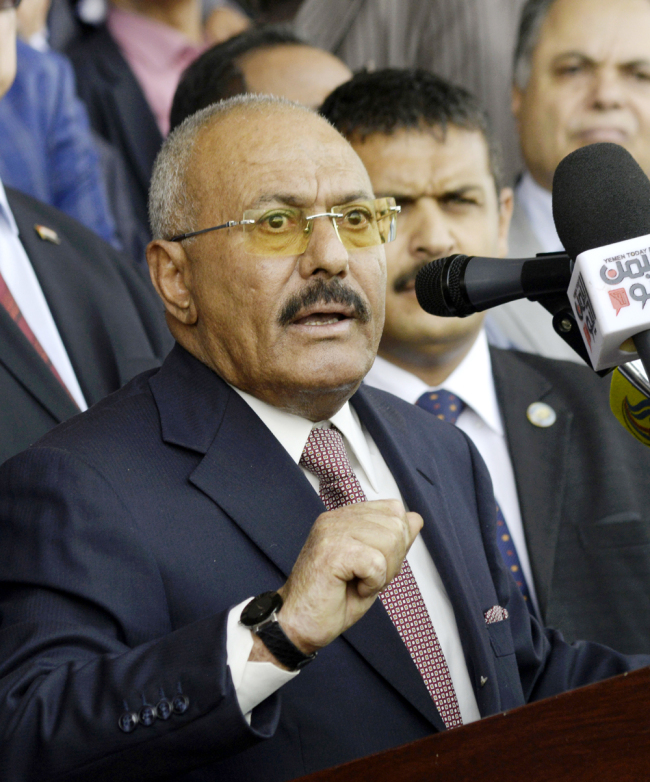 Former Yemeni President Ali Abdullah Saleh speaks during a ceremony to celebrate the 35th anniversary of the founding of the Popular Conference Party, in Sanaa, Yemen. [File Photo: AP]