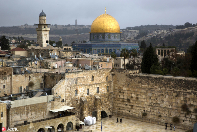 A view of the Western Wall and the Dome of the Rock, some of the holiest sites for Jews and Muslims, is seen in Jerusalem's Old City, Dec. 6, 2017. [Photo: IC]