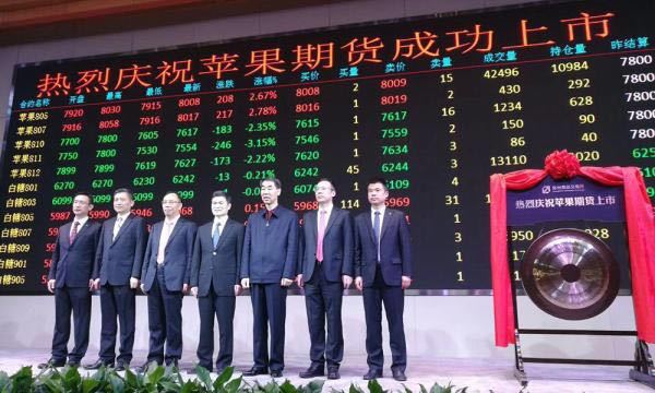 The world's first apple futures contracts start trading on Zhengzhou Commodity Exchange in Henan Province on December 22, 2017. [Photo: jrj.com.cn]