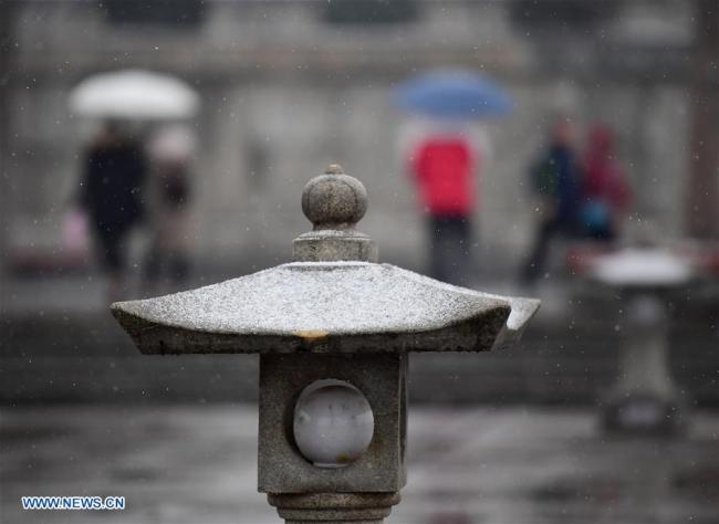 Snow falls in Xi'an, capital of northwest China's Shaanxi Province, Jan. 3, 2018. A cold front brought a snowfall to most parts of Shaanxi Province on Wednesday. [Photo: Xinhua/Shao Rui]