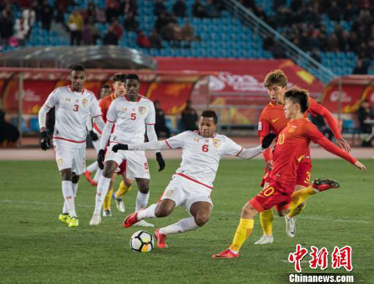 China defeats Oman 3-0 in the opener of the Asian Football Confederation (AFC) Under 23 Championship in Changzhou, Jiangsu Province, on January 9, 2018. [Photo: Chinanews.com]