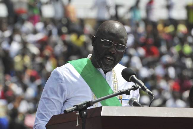 Liberia's New President George Weah speaks, during his Inauguration ceremony in Monrovia, Liberia, Monday. Jan, 22, 2018. [Photo: AP]