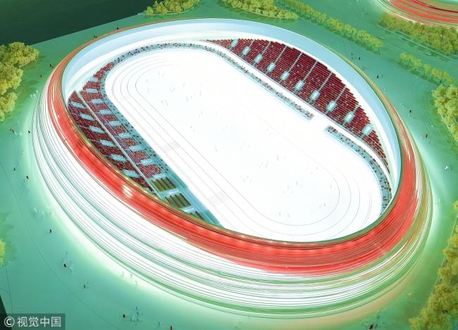 Fiel photo shows the design of the National Speed Skating Oval, dubbed the "Ice Ribbon", which will stage speedskating competitions during the Beijing 2022 Olympic and Paralympic Winter Games. [Photo: VCG]