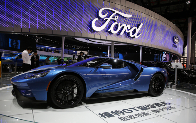 A sports car on display at the Ford stand during the Auto Shanghai 2017 on April 19, 2017. [File Photo: AP/Ng Han Guan]