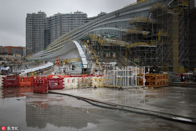 Photo taken on November 12, 2017 shows the West Kowloon Station under construction on the Hong Kong Section of the Guangzhou-Shenzhen-Hong Kong Express Rail Link. [File photo: IC]