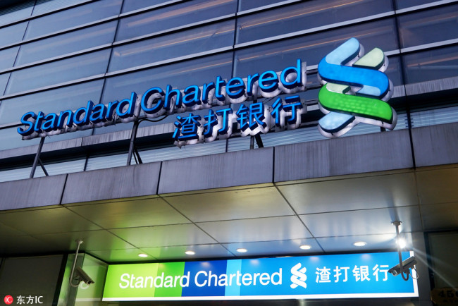 View of a branch of London-listed Standard Chartered Bank in Shanghai, September 4, 2017. [File Photo: IC]