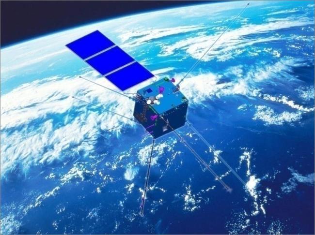 An artist's impression of electromagnetic satellite Zhangheng 1 in space [Photo provided by State Administration of Science, Technology and Industry for National Defence]