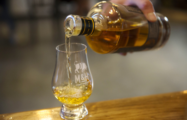 Whiskey is poured at the “Milk and Honey” whiskey distillery. [File Photo: AP]