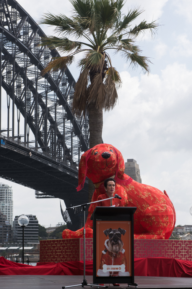 Sydney Lord Mayor, Clover Moore announces the countdown to the start of the Chinese Lunar New Year celebrations in Sydney, Australia, on February 12, 2018. [Photo: China Plus]