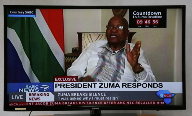In this frame-grab from South African Broadcasting Corporation state-run television President Jacob Zuma is interviewed Wednesday, Feb. 14, 2018. [Photo: AP]