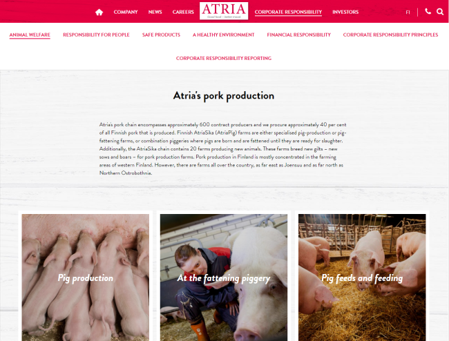 Screenshot of the official website of Finnish meat producer Atria [Photo: China Plus]