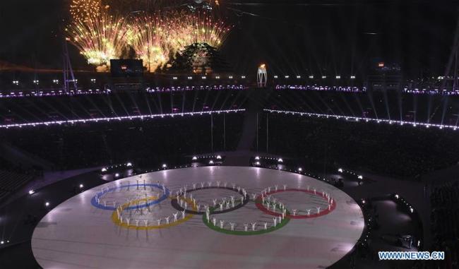 Photo shows the performance at the closing ceremony for the 2018 PyeongChang Winter Olympic Games at PyeongChang Olympic Stadium, PyeongChang, South Korea, Feb. 25, 2018. [Photo: Xinhua/Wang Haofei]