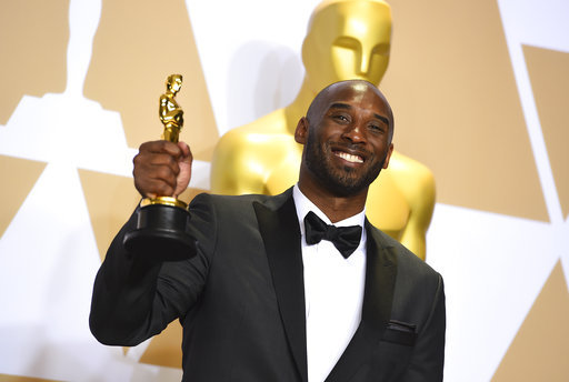 Kobe Bryant, winner of the award for best animated short for "Dear Basketball", poses in the press room at the Oscars on Sunday, at the Dolby Theatre in Los Angeles on March 4, 2018. [Photo: AP] 