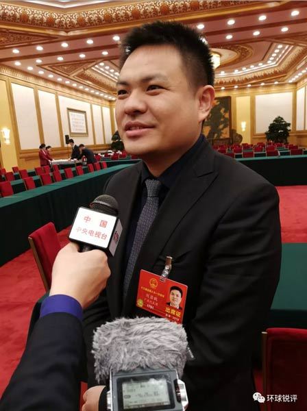 Liu Ruopeng, Guangdong Province deputy to the 13th National People's Congress (NPC), is interviewed in Beijing, on March 7, 2018. [Photo: China Plus]