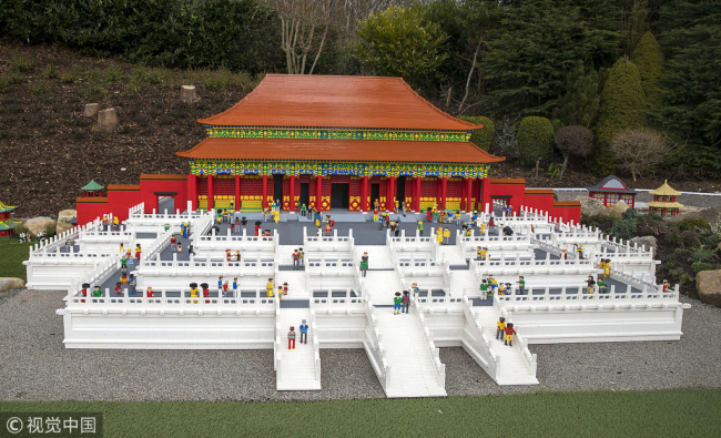 The Forbidden City in Beijing at Legoland Windsor Resort as they unveil new iconic additions to its world famous Miniland attraction in Berkshire, March 13, 2018. [Photo: VCG]