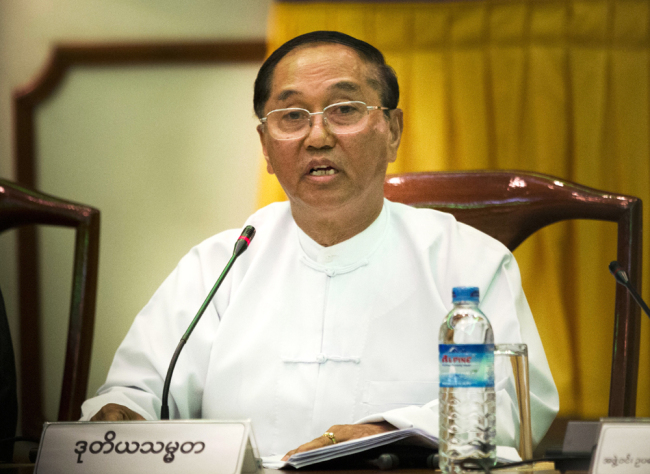 Myanmar's First Vice President U Myint Swe talks to journalists during a press conference of their final report on Rakhine state investigation at a government guest house in Yangon, Myanmar, on Aug. 6, 2017. [Photo: AP]
