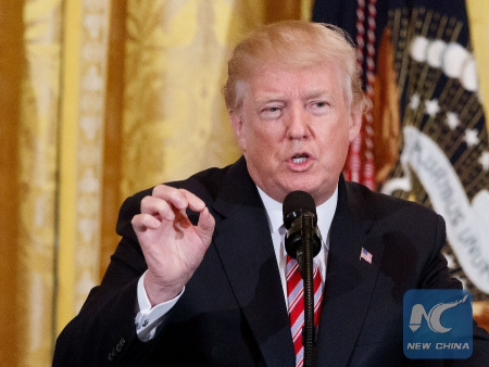 U.S. President Donald Trump speaks during a National African American History Month reception at the White House in Washington D.C., the United States, Feb. 13, 2018. [Photo: Xinhua/Ting Shen]