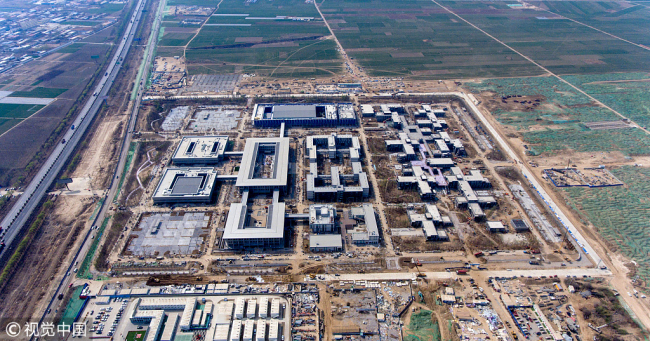 Aerial photo taken on March 30, 2018 shows the public services center in Xiong'an New Area. [Photo: VCG]