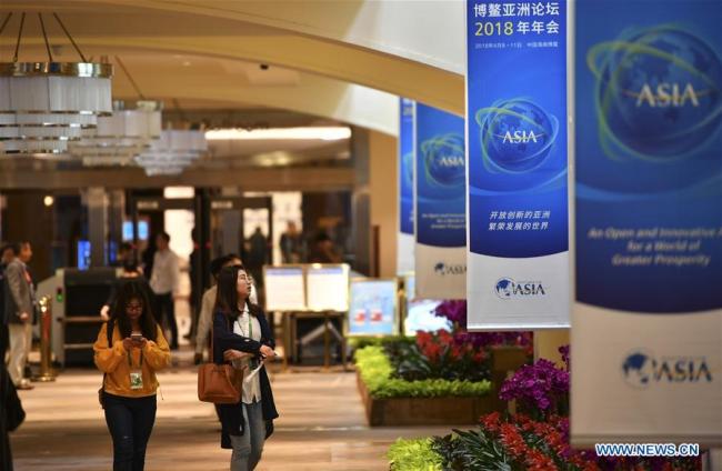 Photo taken on April 7, 2018 shows a passage in the venue for Boao Forum for Asia (BFA) in Boao Town, south China's Hainan Province. The Boao Forum for Asia annual conference will last from April 8 to April 11. [Photo: Xinhua/Guo Cheng]