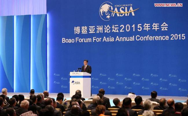 Chinese President Xi Jinping delivers a keynote speech at the opening plenary of the 2015 annual conference of the Boao Forum for Asia (BFA) in Boao, south China's Hainan Province, March 28, 2015. [File photo: Xinhua]