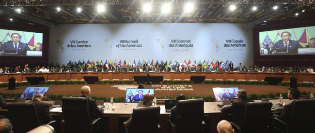 Dignitaries, Prime Ministers and Heads of State attend the plenary session of the Americas Summit in Lima, Peru, Saturday, April 14, 2018.[Photo: AP/Juan Pablo Azabache]
