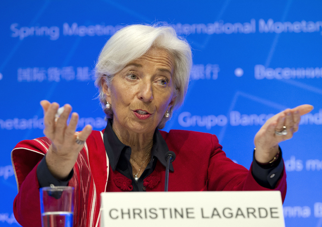 International Monetary Fund (IMF) Managing Director Christine Lagarde speaks during a news conference after the International Monetary and Financial Committee (IMFC) conference at the World Bank/IMF Spring Meetings, in Washington, Saturday, April 21, 2018. [Photo: AP/Jose Luis Magana]