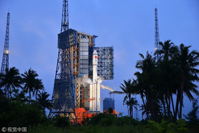 China launches its first cargo spacecraft Tianzhou-1 from the Wenchang Space Launch Center in southern China's Hainan Province on April 20, 2017. [File Photo: VCG]