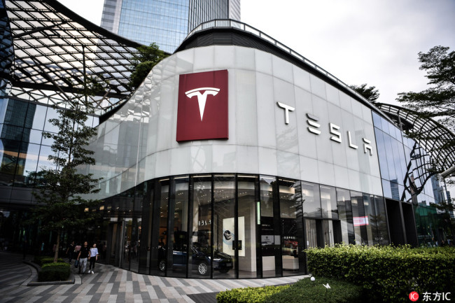 View of a dealership store of Tesla in Guangzhou, south China’s Guangdong province, November 1, 2017. [File photo: IC]