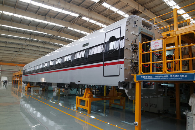 Manufacturing line at the CRRC Qingdao Sifang manufacturing base, The Bullet Train Town, Qingdao, June 8th, 2018 [Photo: China Plus]