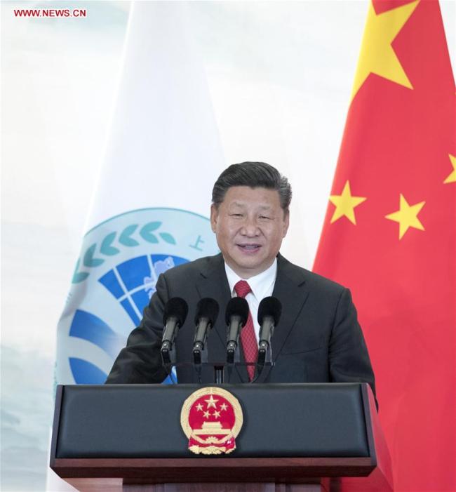 Chinese President Xi Jinping delivers a speech at the welcoming banquet of the 18th Shanghai Cooperation Organization Summit in Qingdao, east China's Shandong Province, on Saturday, June 9, 2018. [Photo: Xinhua]