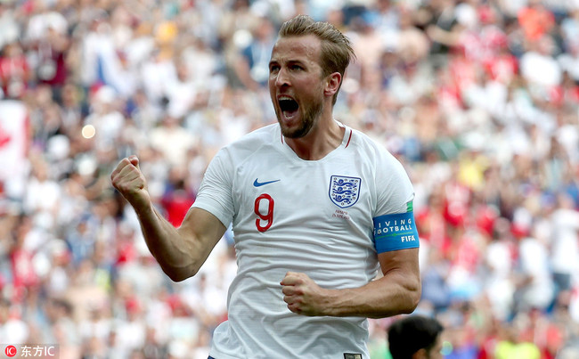 Harry Kane of England reacts after scoring the 2-0 during the FIFA World Cup 2018 group G preliminary round soccer match between England and Panama in Nizhny Novgorod, Russia, 24 June 2018.[Photo: IC]