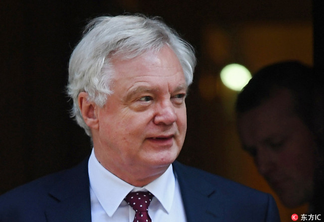 British Secretary of State for Exiting the European Union David Davis departs Downing Street following a cabinet meeting in London, Britain, 03 July 2018. [Photo: IC]