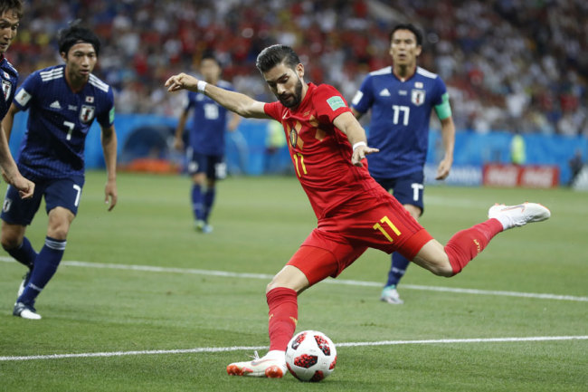 Yannick Carrasco during the round of 16 match between Belgium and Japan at the 2018 soccer World Cup in the Rostov Arena, in Rostov-on-Don, Russia, Monday, July 2, 2018. [Photo: AP/Pavel Golovkin]