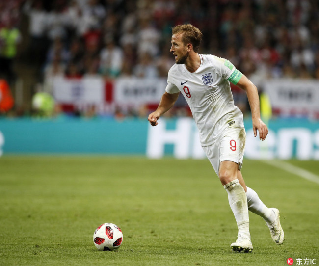 England''s Harry Kane in action during the FIFA World Cup 2018 Semi Final match at the Luzhniki Stadium, Moscow on July 11, 2018. [Photo: IC]