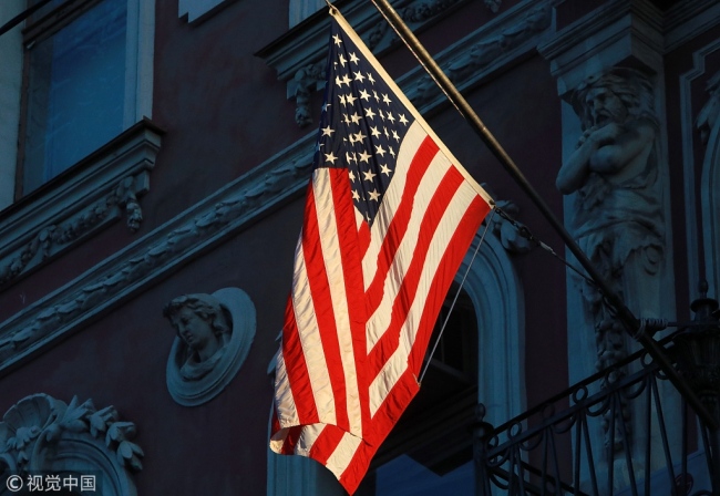 The national flag of the United Stated seen outside the US Consulate General at Furstatskaya Street in St Petersburg.[File Photo: VCG]