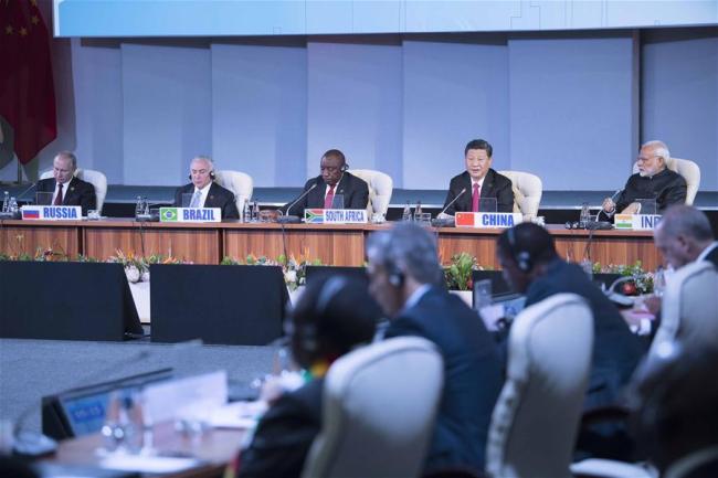 Chinese President Xi Jinping makes a speech to an outreach dialogue grouping leaders from the BRICS, the "BRICS Plus" and African countries at the 10th BRICS summit in Johannesburg, South Africa, July 27, 2018. [Photo: Xinhua/Li Tao]