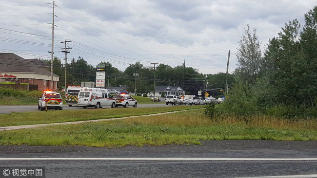 Emergency vehicles are seen at the Brookside Drive area in Fredericton, Canada August 10, 2018 in this picture obtained from social media. [Photo: VCG]
