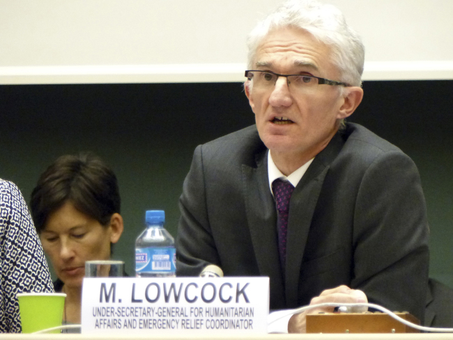 U.N. humanitarian chief Mark Lowcock speaks during a pledging conference of Congo at the European headquarters of the UN in Geneva, Switzerland, Friday, April 13, 2018. [File Photo: AP/Jamey Keaten]